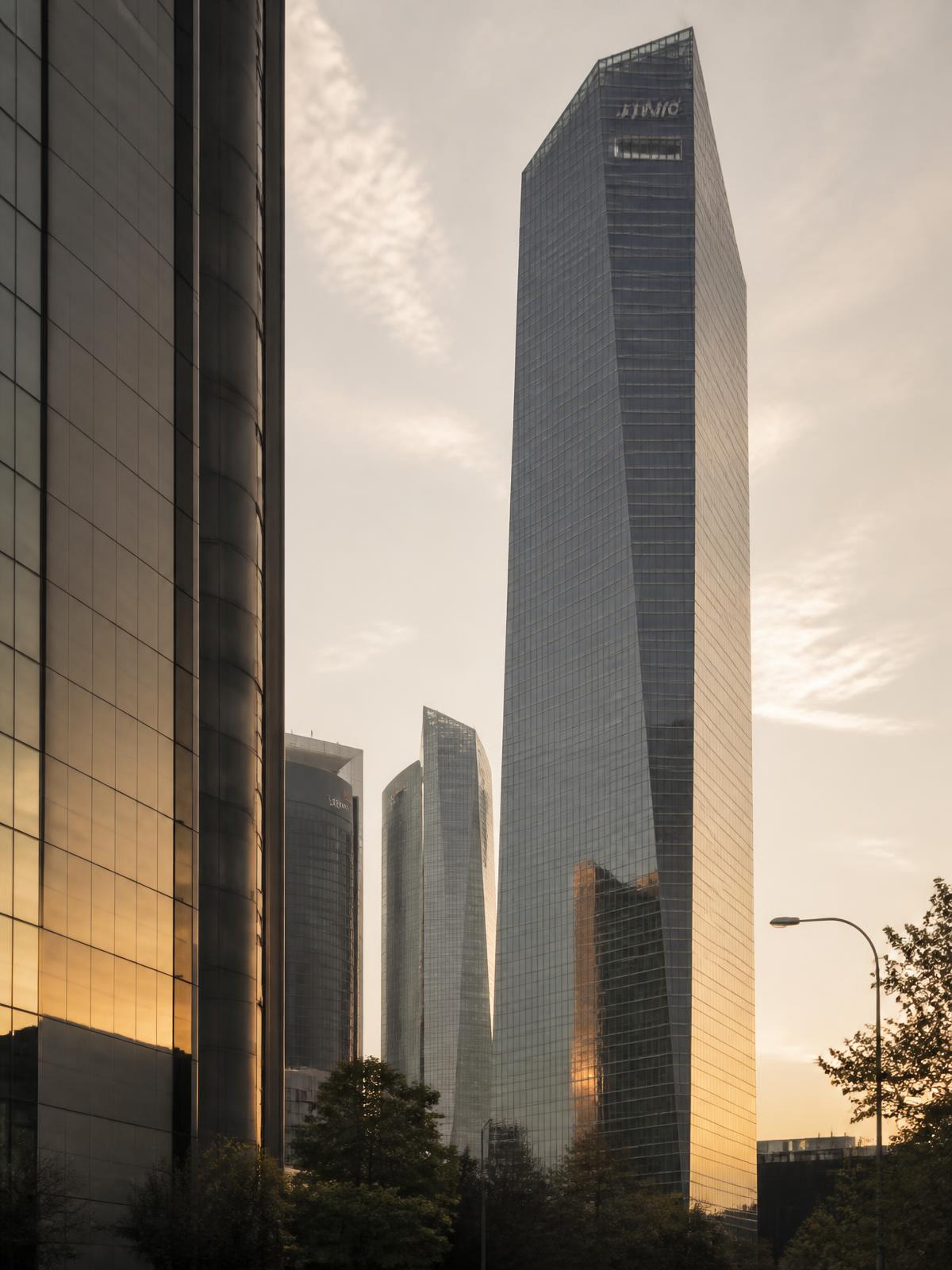 Modern office towers along Madrid's Paseo de la Castellana financial district